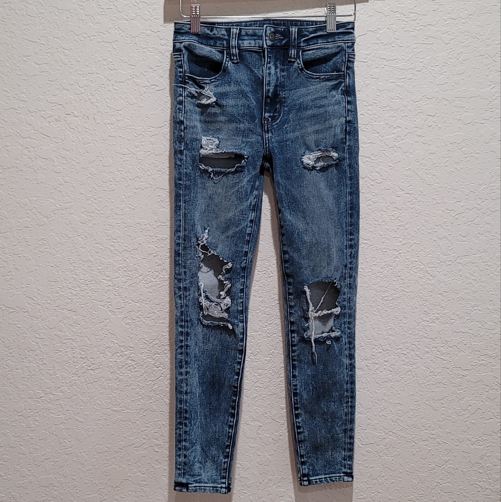 American Eagle Outfitters Short Super Stretch Distressed Skinny Jeans - Picture 1 of 8